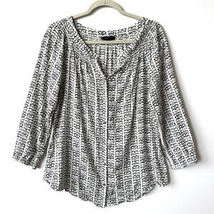 Lands End eyeglasses novelty print blouse button front shirt